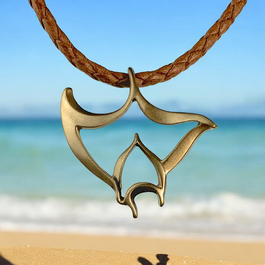 Manta Ray Necklace for Women and Men- Bronze Stingray Necklace for Women, Bronze Stingray Pendant, Stingray Jewelry, Manta Ray Pendant, Scuba Jewelry - Big Blue