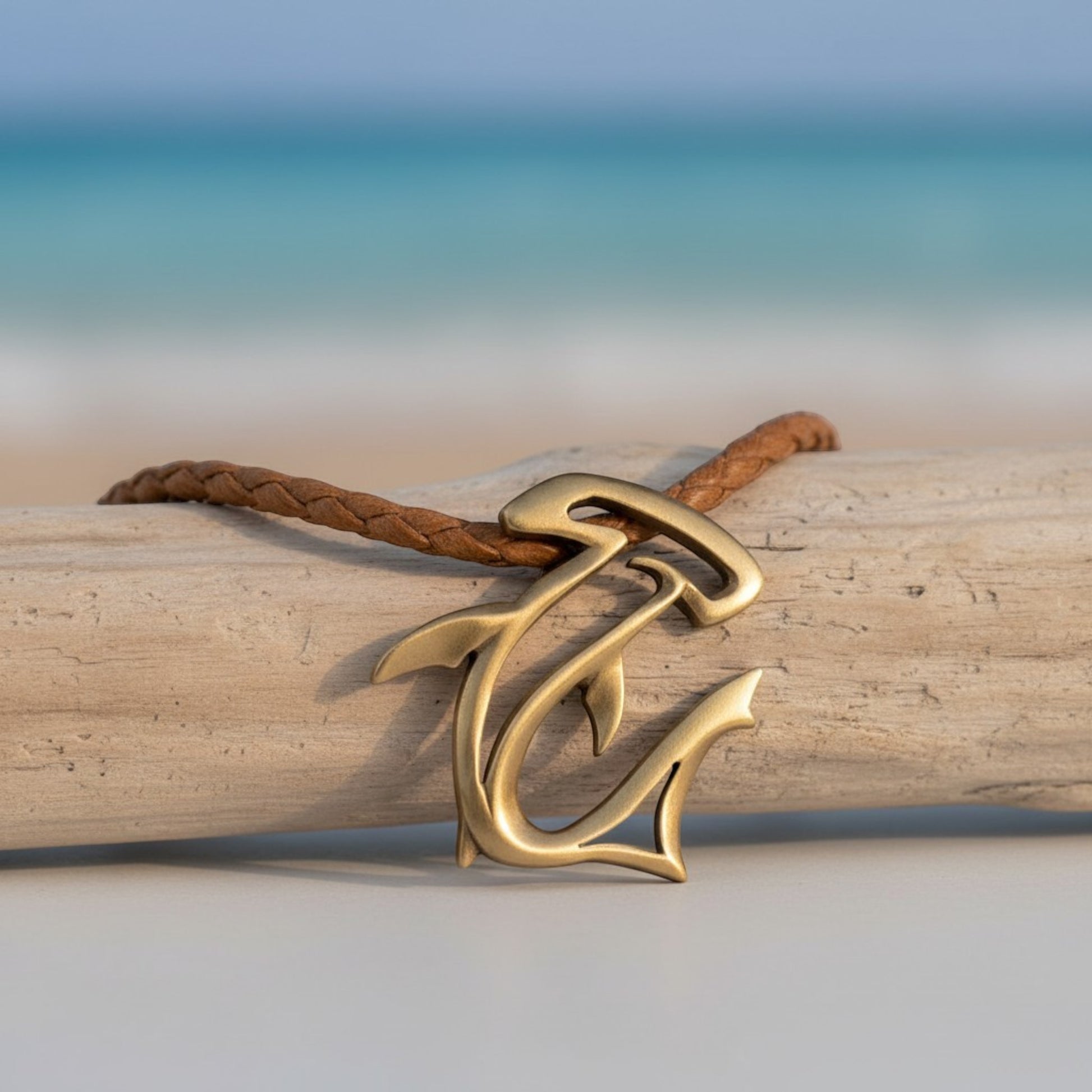 Hammerhead Shark Necklace - "The Hammer" - Bronze on Cord - Big Blue