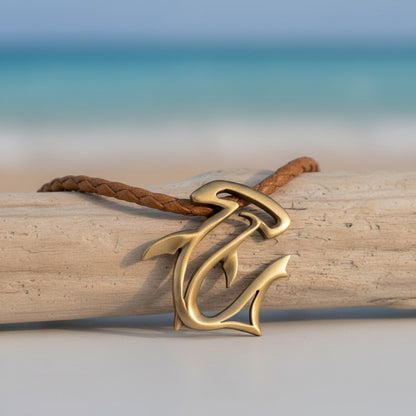 Hammerhead Shark Necklace - "The Hammer" - Bronze on Cord - Big Blue