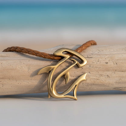 Hammerhead Shark Necklace - "The Hammer" - Bronze on Cord - Big Blue