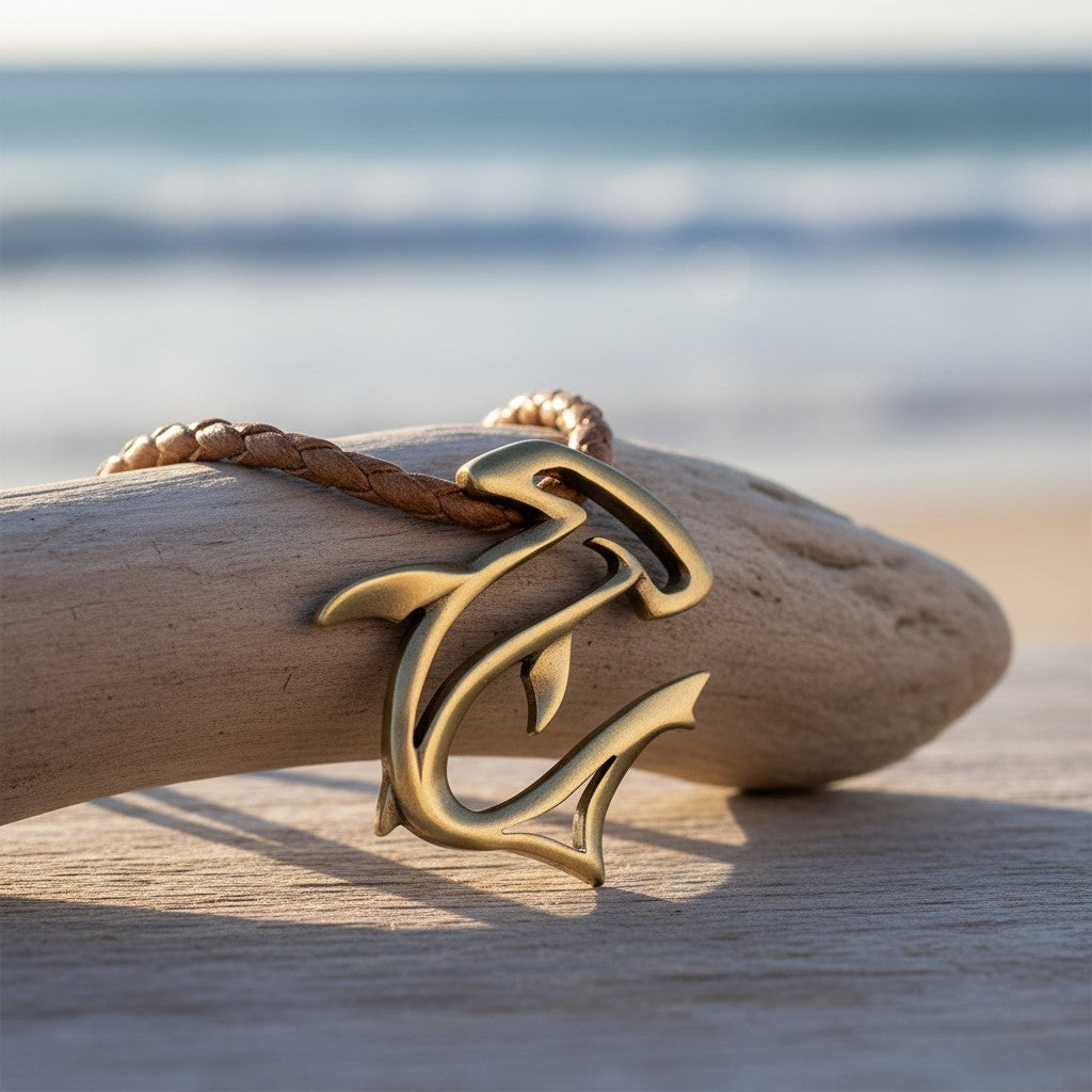 Hammerhead Shark Necklace - "The Hammer" - Bronze on Cord - Big Blue