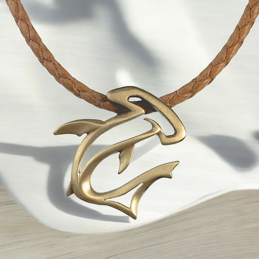 Shark Necklace for Men and Women- Bronze Hammerhead Shark Pendant for Men, Shark Jewelry for Women, Gifts for Shark Lovers, Scuba Diving Gifts - Big Blue