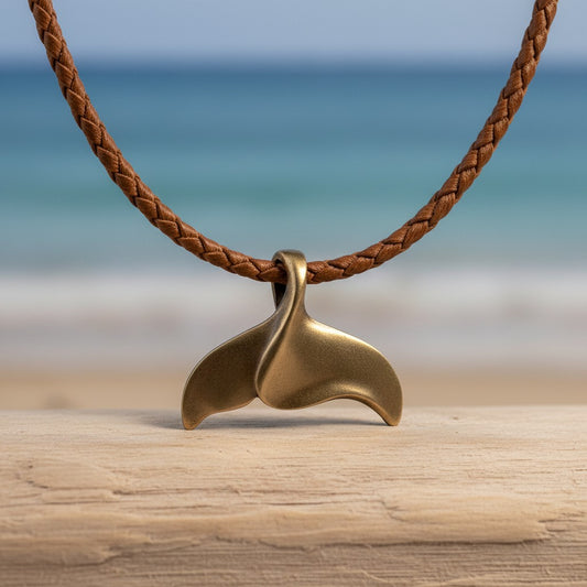 Whale Tail Pendant – Sealife Collection - Bronze on Cotton Cord - Big Blue