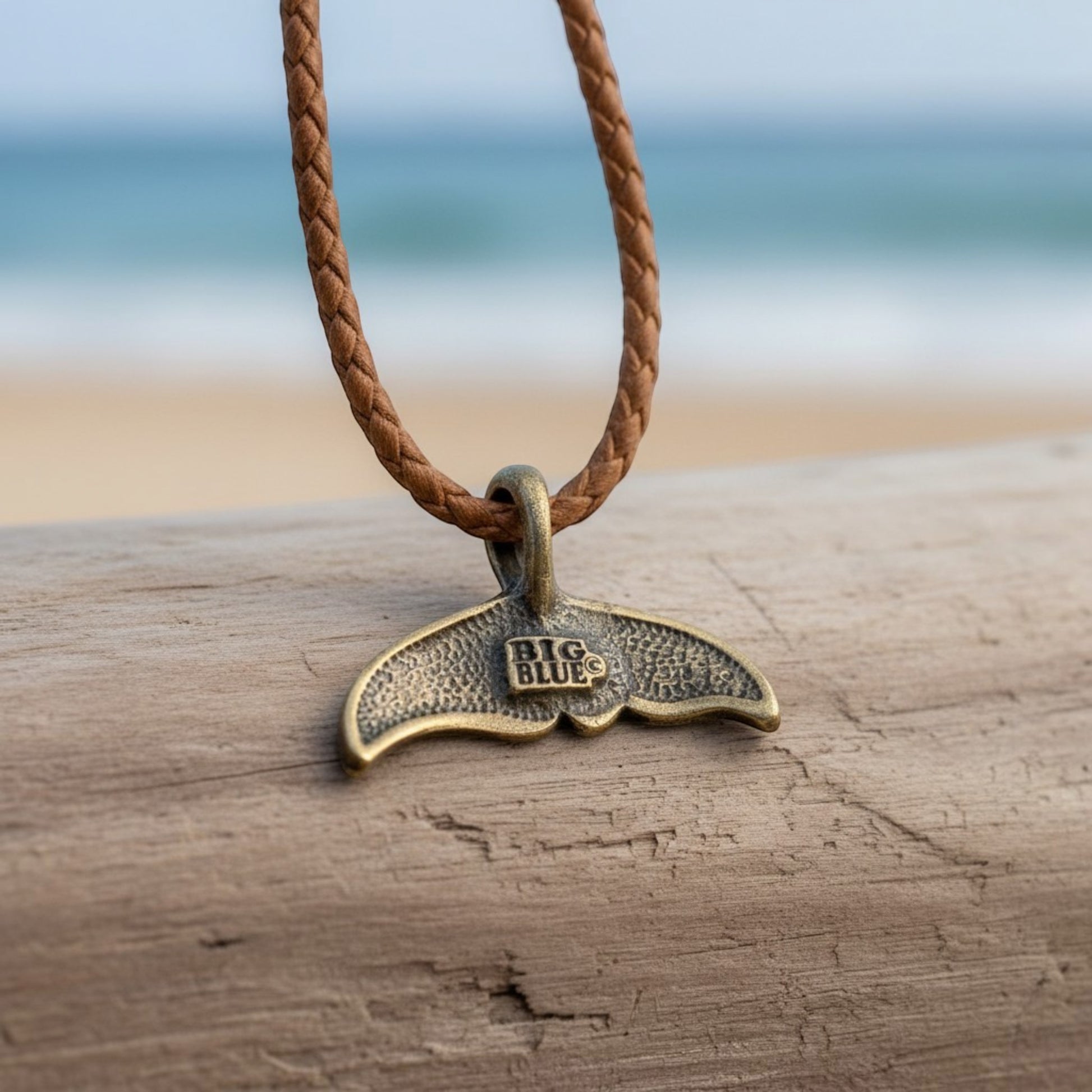 Whale Tail Pendant – Sealife Collection - Bronze on Cotton Cord - Big Blue