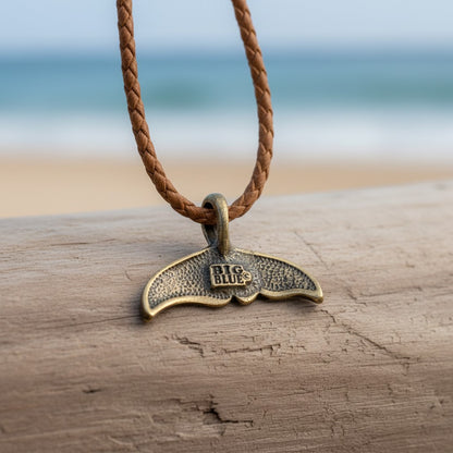 Whale Tail Pendant – Sealife Collection - Bronze on Cotton Cord - Big Blue