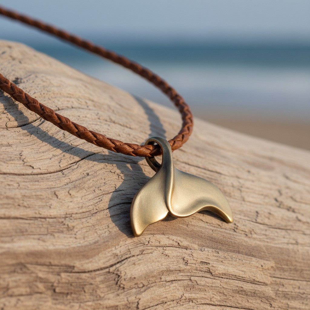 Whale Tail Pendant – Sealife Collection - Bronze on Cotton Cord - Big Blue