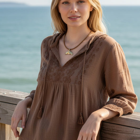 Whale Tail Pendant – Sealife Collection - Bronze on Cotton Cord - Big Blue