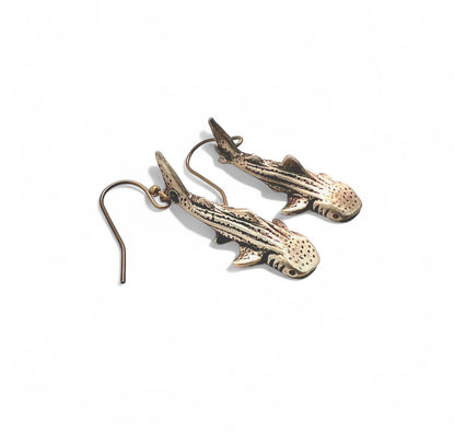 Whale Shark Drop Earrings - Bronze, Boho
