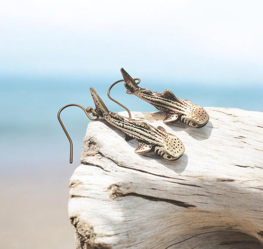 Whale Shark Drop Earrings - Bronze, Boho - Big Blue