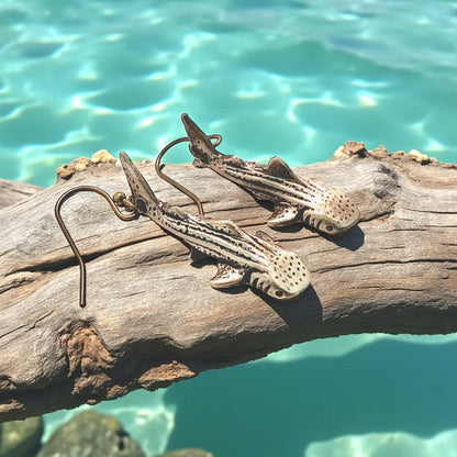 Whale Shark Drop Earrings - Bronze, Boho