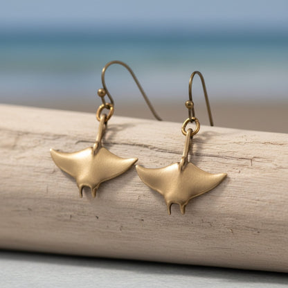Manta Ray Drop Earrings – Sealife Collection - Bronze