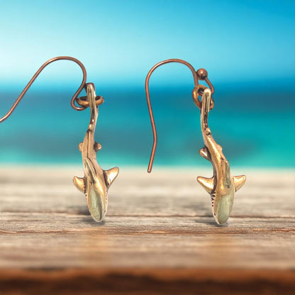 Shark Drop Earrings - Bronze