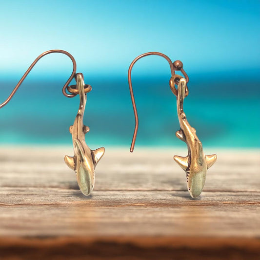 Shark Drop Earrings - Bronze
