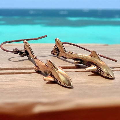 Shark Drop Earrings - Bronze