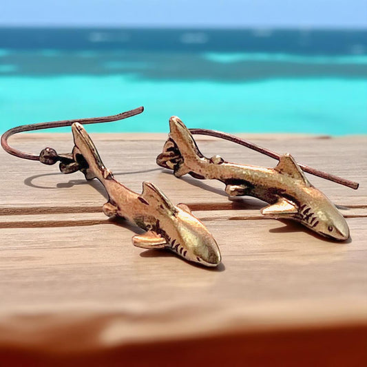 Shark Drop Earrings - Bronze