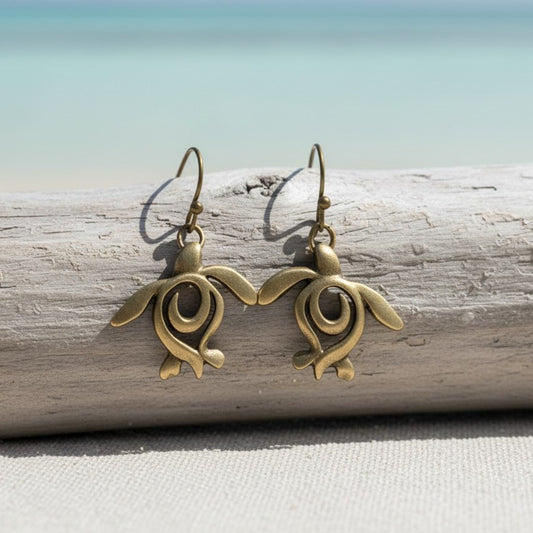 Turtle Drop Earrings – Ocean Traveler "Honu" Collection - Bronze - Big Blue