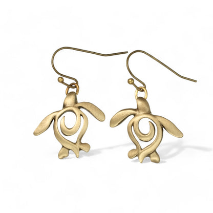 Bronze Turtle Drop Earrings for Women, Bronze Turtle Dangle Earrings, Honu Turtle Earrings for Women, Boho Jewelry, Bronze Jewelry - Big Blue