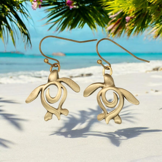 Bronze Turtle Drop Earrings for Women, Bronze Turtle Dangle Earrings, Honu Turtle Earrings for Women, Boho Jewelry, Bronze Jewelry - Big Blue