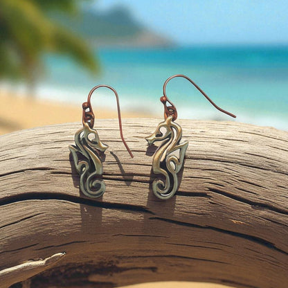 Seahorse Drop Earrings – "Polo" Bronze