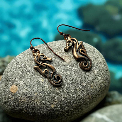 Seahorse Drop Earrings – "Polo" Bronze