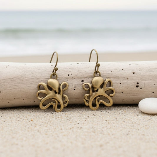 Octopus Drop Earrings - "Leggs" - Bronze - Big Blue
