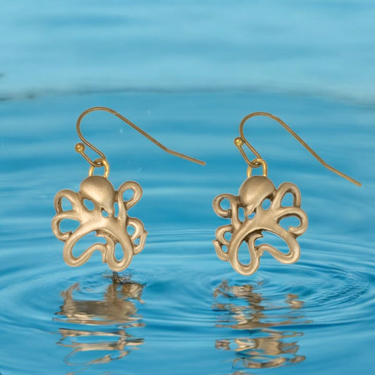 Octopus Bronze Drop Earrings, Bronze Octopus Dangle Earrings, Gifts for Octopus Lovers, Sea Life Drop Earrings - Big Blue
