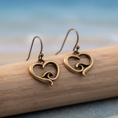 Ocean Wave Heart Drop Earrings – Ocean Wave Heart Collection - Bronze - Big Blue