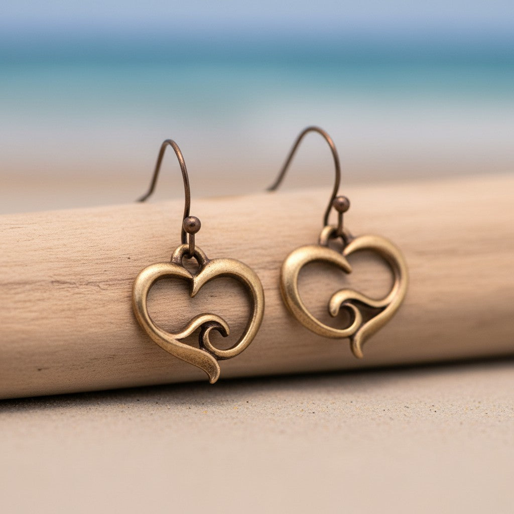 Ocean Wave Heart Drop Earrings – Ocean Wave Heart Collection - Bronze - Big Blue