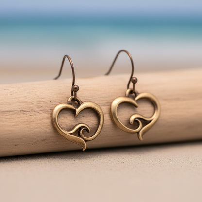 Ocean Wave Heart Drop Earrings – Ocean Wave Heart Collection - Bronze - Big Blue