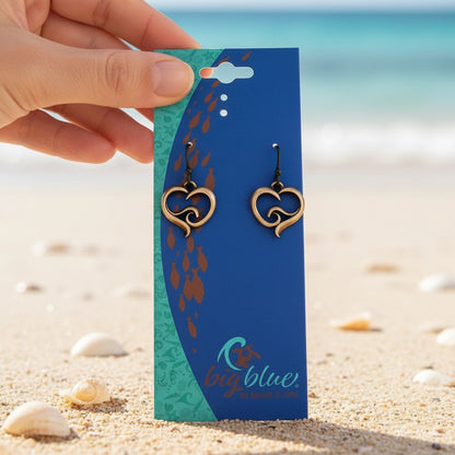 Ocean Wave Heart Drop Earrings – Ocean Wave Heart Collection - Bronze - Big Blue