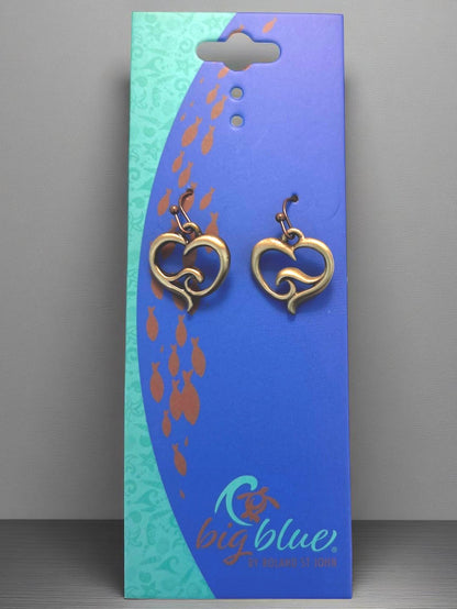 Ocean Wave Heart Drop Earrings – Ocean Wave Heart Collection - Bronze