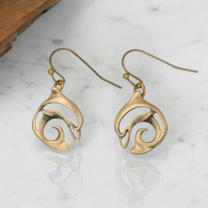 Bronze Dolphin Dangle Drop Earrings- Dolphin Jewelry, Gifts for Dolphin Lovers, Boho Jewelry, Sea Life Jewelry, Gifts For Divers - Big Blue