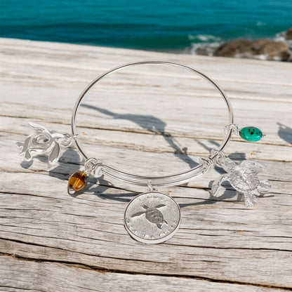 Turtle Bracelet for Women, Sea Turtle Bangle Bracelet, Turtle Charm Bracelet, Adjustable Bracelet for Women, Expandable Bracelet with Turtle - Big Blue