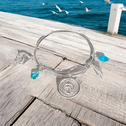 Dolphin Bracelet for Women, Dolphin Bangle Bracelet, Dolphin Charm Bracelet, Adjustable Dolphin Bracelet, Expandable Bracelet with Dolphin Charm - Big Blue