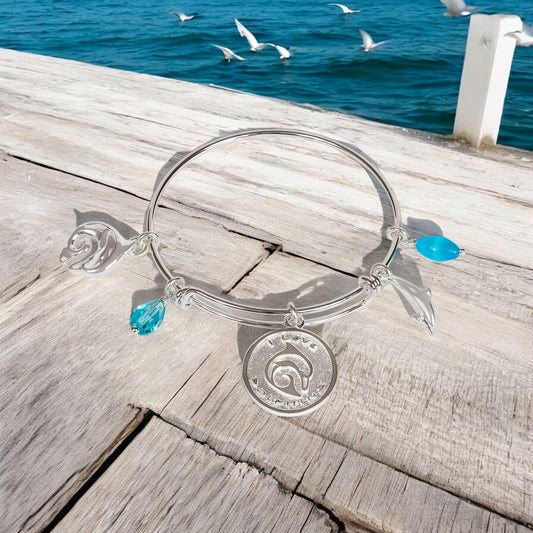 Dolphin Bracelet for Women, Dolphin Bangle Bracelet, Dolphin Charm Bracelet, Adjustable Dolphin Bracelet, Expandable Bracelet with Dolphin Charm - Big Blue