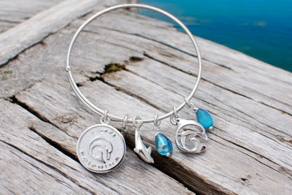 Dolphin Bracelet for Women, Dolphin Bangle Bracelet, Dolphin Charm Bracelet, Adjustable Dolphin Bracelet, Expandable Bracelet with Dolphin Charm - Big Blue