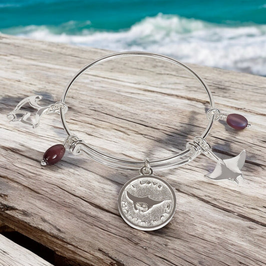 Stingray Bracelet, Manta Ray Bangle Bracelet, Stingray Charm Bracelet, Adjustable Bracelet for Women, Expandable Bracelet with Stingray - Big Blue