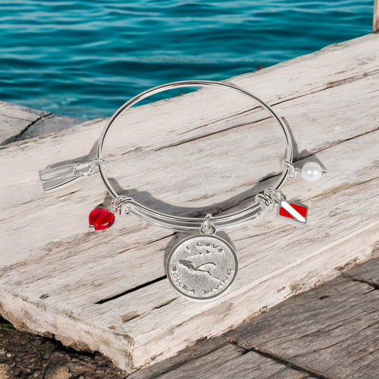Scuba Diving Bracelet, Dive Flag Bangle Bracelet, I Love Scuba Diving Charm Bracelet, Adjustable Scuba Bracelet, Expandable Dive Bangle Bracelet - Big Blue