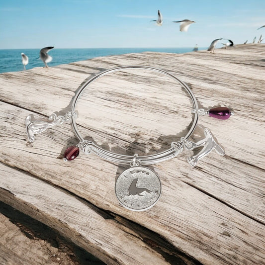 Sea Lion Bracelet, Sea Lion Bangle Bracelet, Sea Lion Charm Bracelet, Adjustable Sea Lion Bracelet, Expandable Bangle Bracelet with Sea Lion Charms - Big Blue