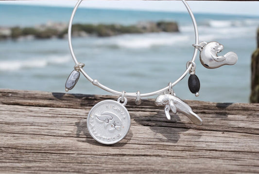 Manatee Bracelet for Women, Manatee Bangle Bracelet, Manatee Charm Bracelet, Adjustable Bracelet for Women, Expandable Bracelet with Manatee Charms - Big Blue