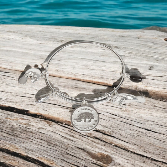 Manatee Bracelet for Women, Manatee Bangle Bracelet, Manatee Charm Bracelet, Adjustable Bracelet for Women, Expandable Bracelet with Manatee Charms - Big Blue