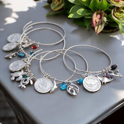 Dolphin Bracelet for Women, Dolphin Bangle Bracelet, Dolphin Charm Bracelet, Adjustable Dolphin Bracelet, Expandable Bracelet with Dolphin Charm - Big Blue