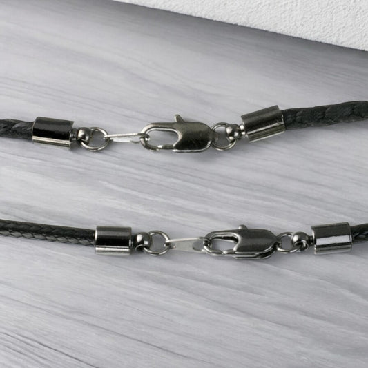 3mm Black Braided Cotton Cord with Hematite Finish Ends - Big Blue
