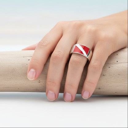 Scuba Diver Flag Ring – Diver´s Collection - Sterling Silver Band - Big Blue