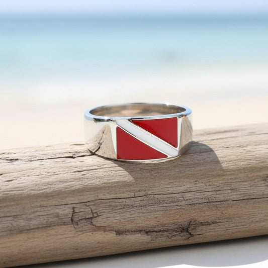 Scuba Diver Flag Ring – Diver´s Collection - Sterling Silver Band - Big Blue