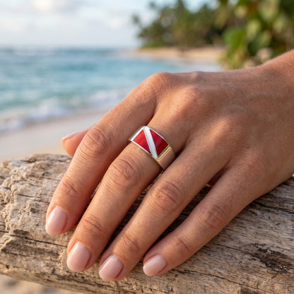 Scuba Diver Flag Ring – Diver´s Collection - Sterling Silver Band - Big Blue