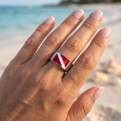Scuba Diver Flag Ring – Diver´s Collection - Sterling Silver Band - Big Blue