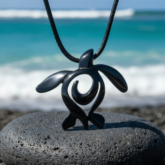 Turtle Necklace – Ocean Traveler "Honu" Collection – Jet Black Pewter Pendant