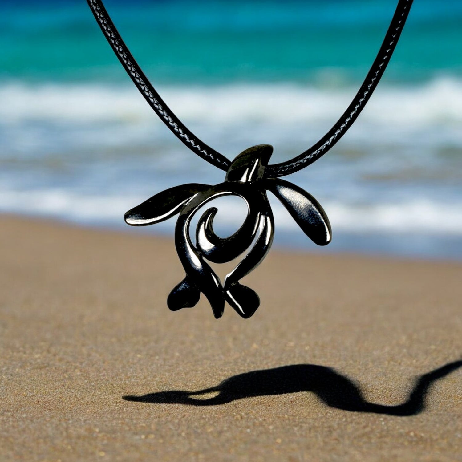 Sea Turtle Necklace Black Turtle Pendant-Sea Turtle Gift for Men and Women, Jet Black Turtle Necklace, Honu Turtle Necklace, Gifts for Turtle Lover - Big Blue