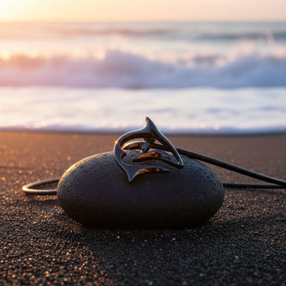 Shark Necklace – "Frenzy" - Jet Black Finish on black cord - Big Blue